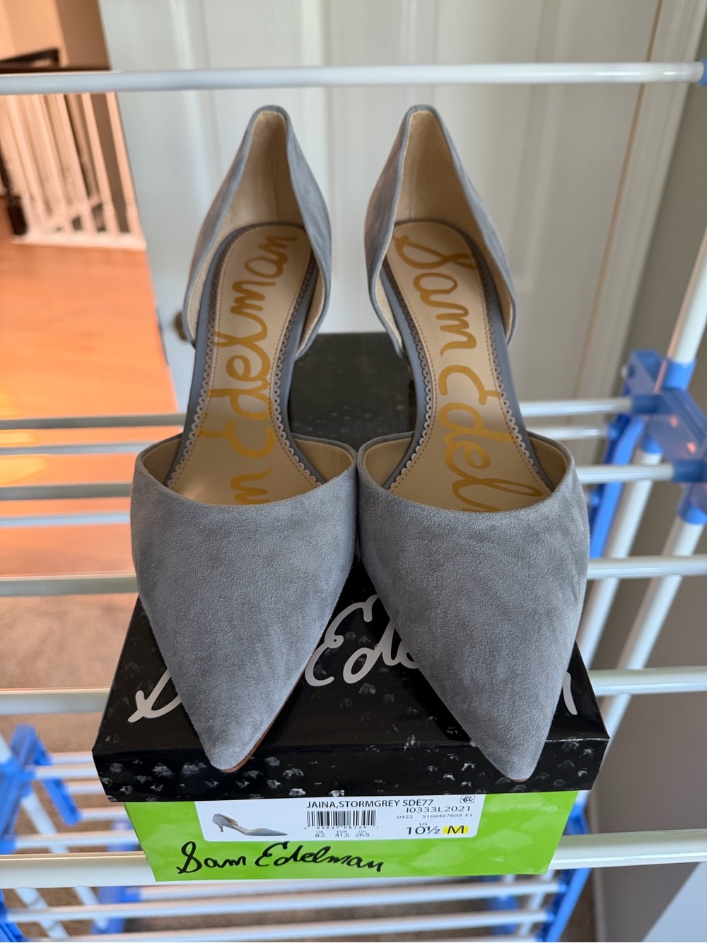 Sam Edelman Pointed D'Orsay Heels in Storm Grey Suede